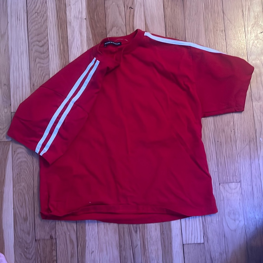brandy melville - one size - red with white stripes on sleeve - never worn